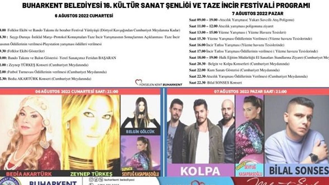 Aydın Buharkent Festivali 2022 sanatçıları Buharkent İncir Festivali başlıyor