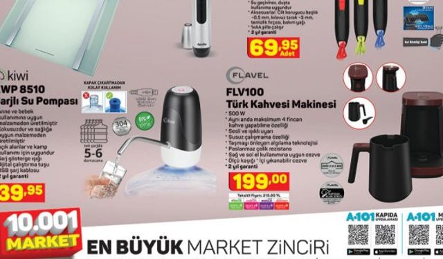 A101 aktüel ürünler, Toshiba televizyon, Reeder cep telefonu, Flavel Türk Kahvesi Makinesi, Mercusys Ağ Genişletici