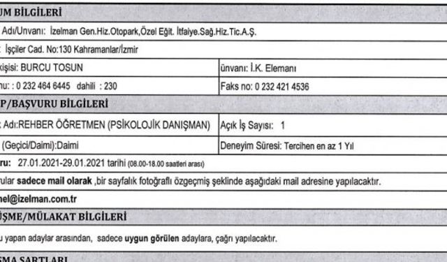 İzelman personel alımı 2021 İzmir Büyükşehir Belediyesi iş ilanları İŞKUR 16 kişi alınacak