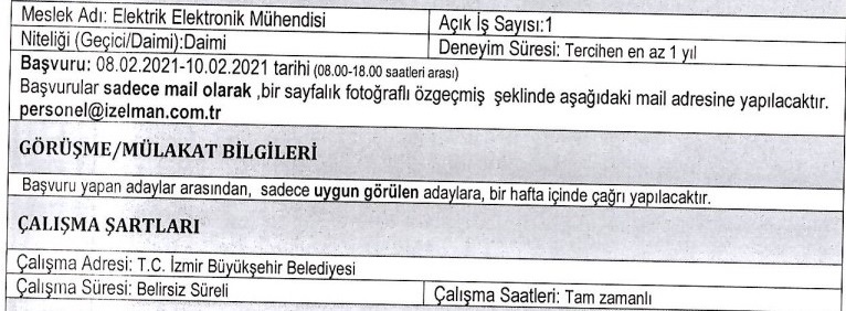 İZELMAN personel alımı 9 – 10 Şubat 2021 İzmir Büyükşehir Belediyesi