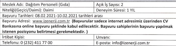İzmir Büyükşehir Belediyesi İZENERJİ personel alımı 9 – 10 Şubat 2021