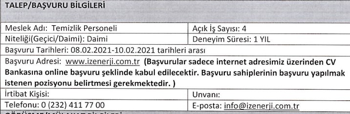 İzmir Büyükşehir Belediyesi İZENERJİ personel alımı 2021