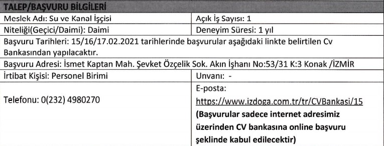 İzmir Büyükşehir Belediyesi personel alımı 2021