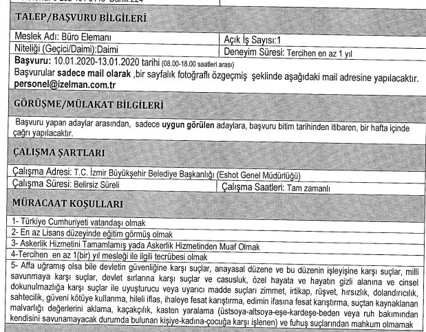 İzmir'de büyükşehir belediyesi ve ilçe belediyeleri personel arıyor