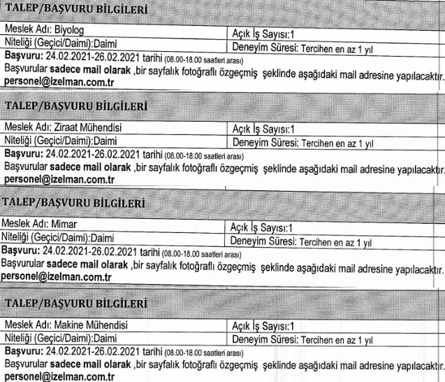 İzmir Büyükşehir Belediyesi İzelman personel alımı iş ilanları